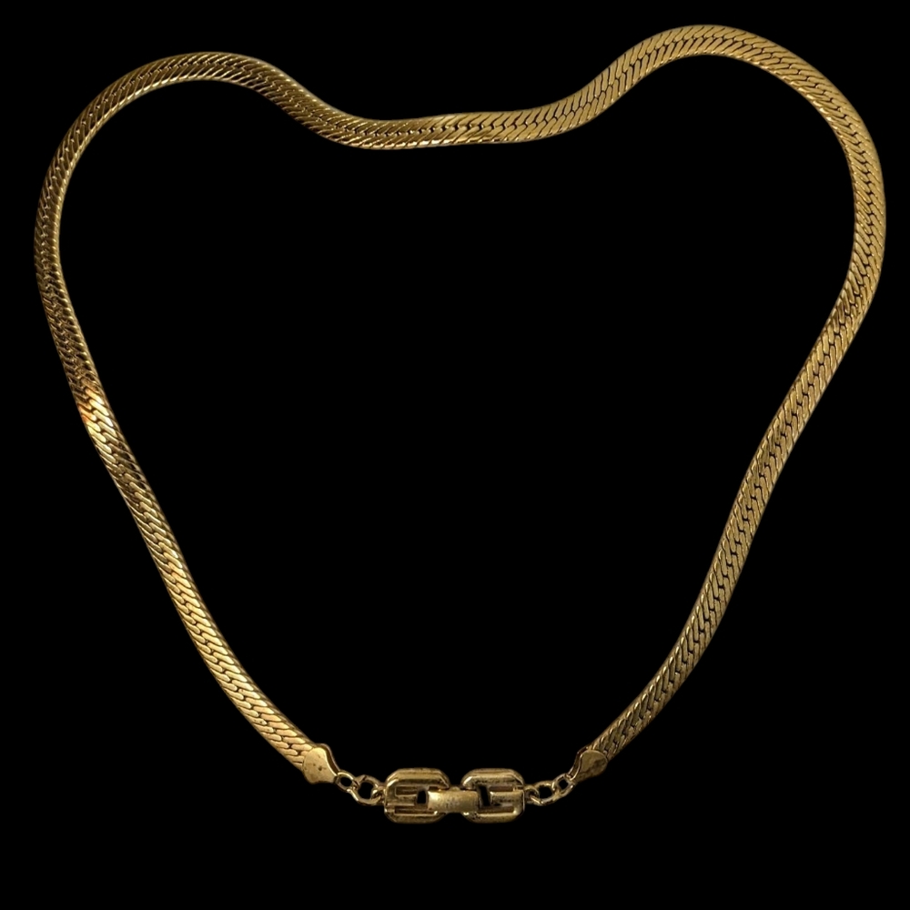 Givenchy Designer Vintage Gold Plated Herringbone Necklace 24" 80s
